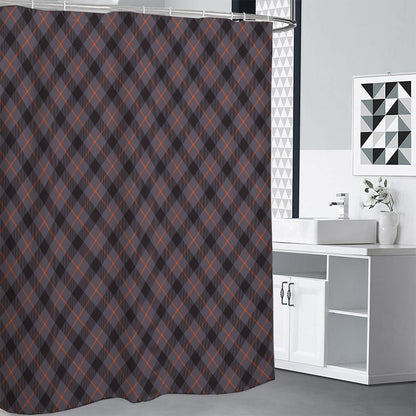 Grey And Orange Plaid Pattern Print Shower Curtain