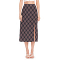 Grey And Orange Plaid Pattern Print Side Slit Midi Skirt