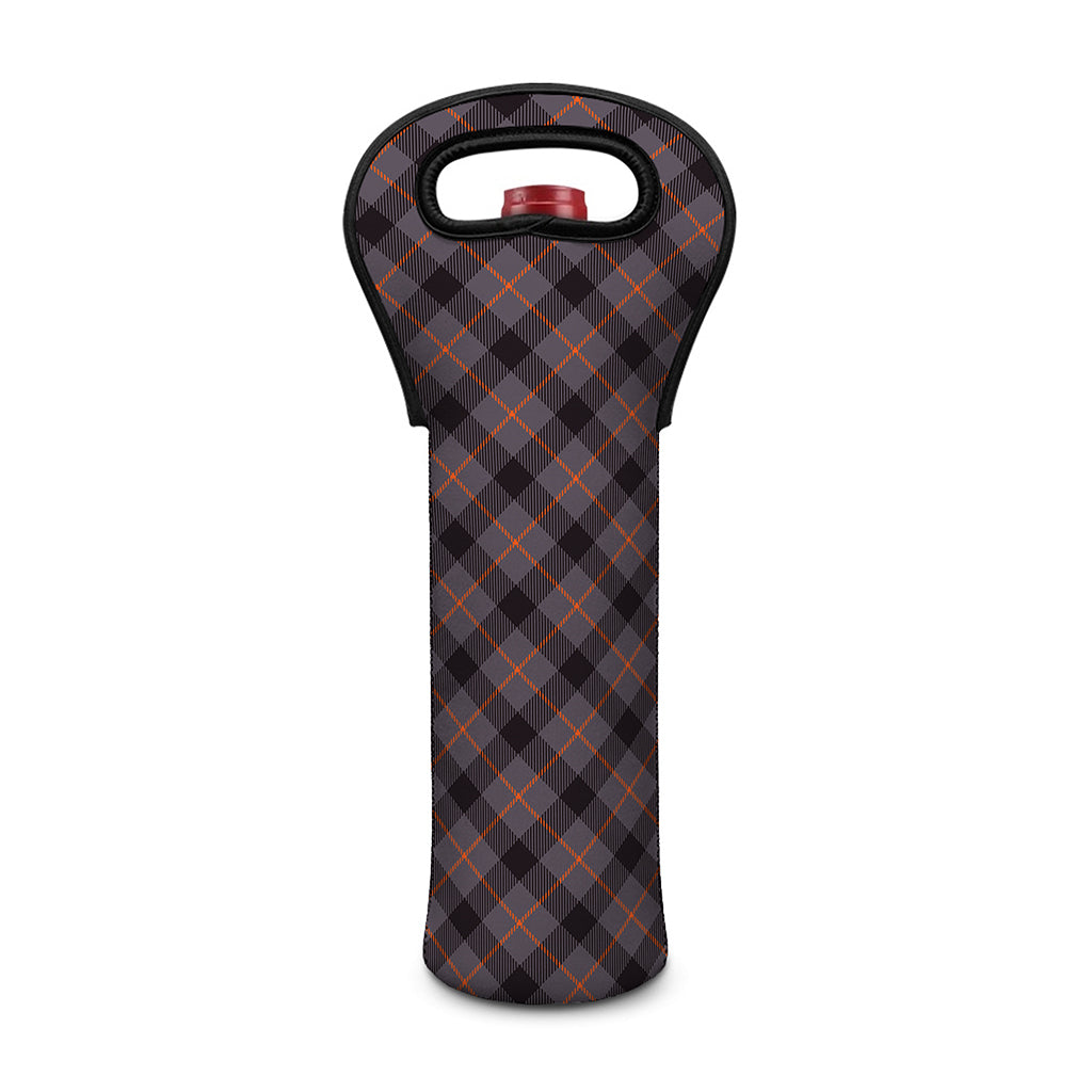 Grey And Orange Plaid Pattern Print Single Neoprene Wine Tote