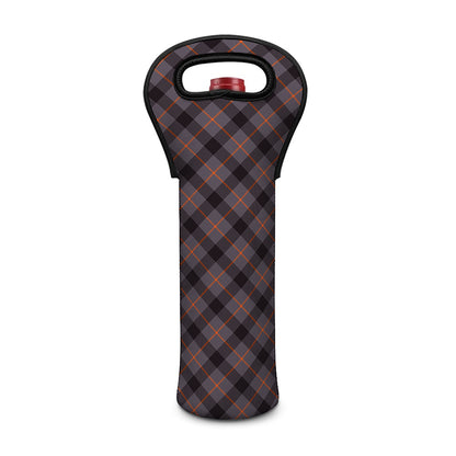 Grey And Orange Plaid Pattern Print Single Neoprene Wine Tote