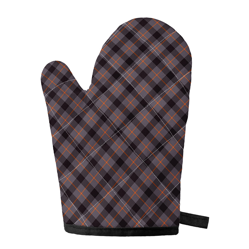 Grey And Orange Plaid Pattern Print Single Oven Mitt