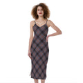 Grey And Orange Plaid Pattern Print Slim Fit Midi Cami Dress