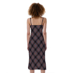 Grey And Orange Plaid Pattern Print Slim Fit Midi Cami Dress