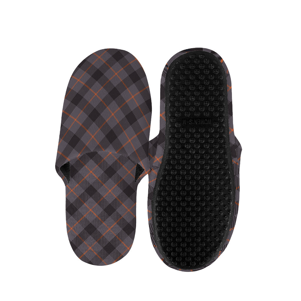Grey And Orange Plaid Pattern Print Slippers