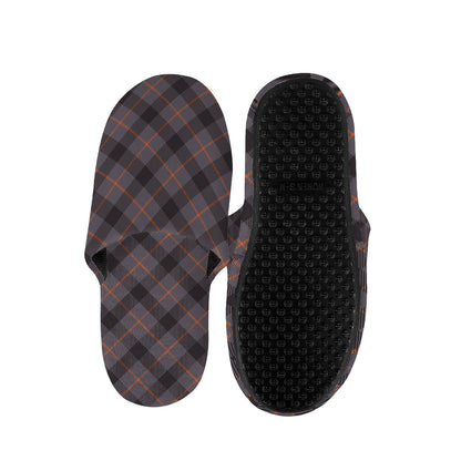 Grey And Orange Plaid Pattern Print Slippers