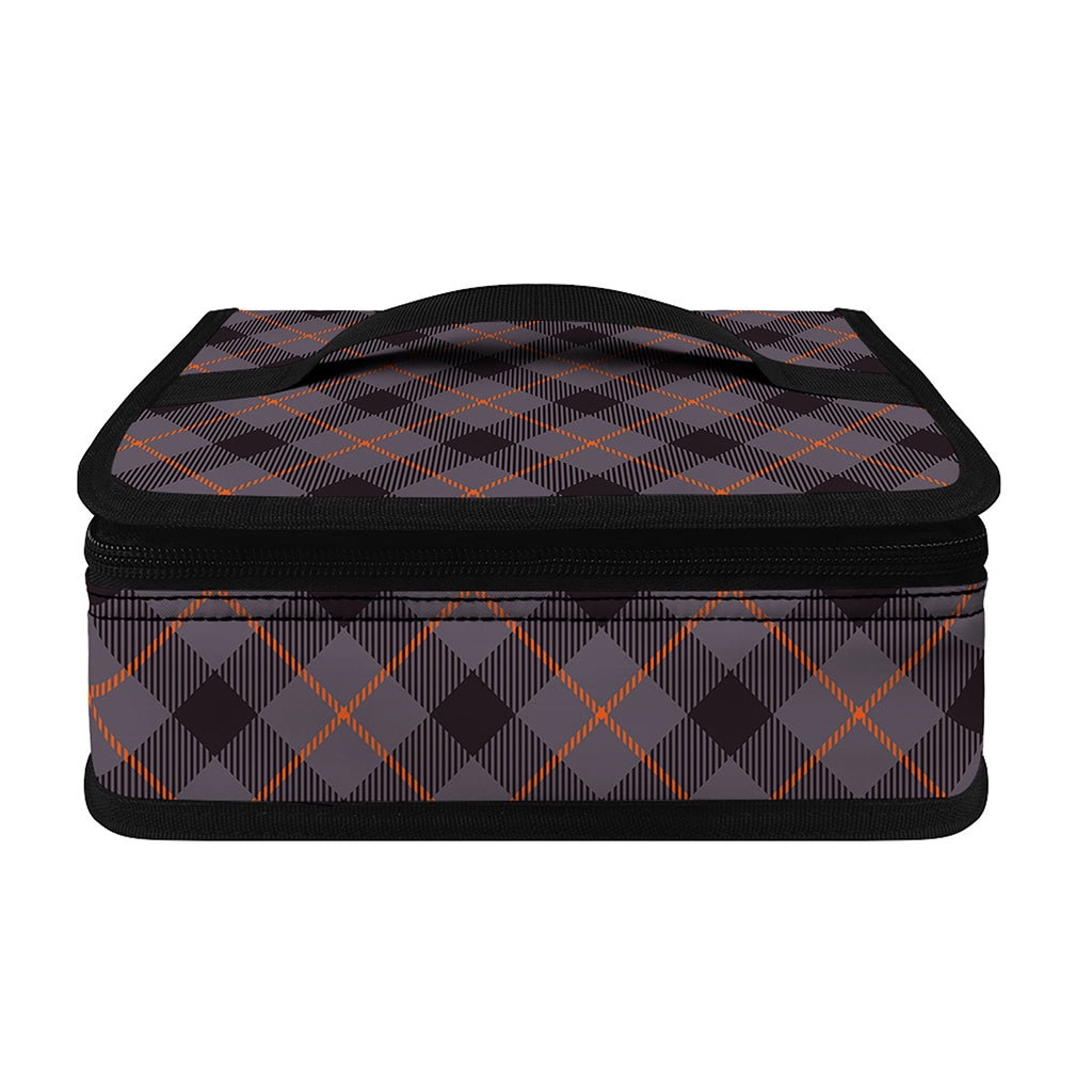 Grey And Orange Plaid Pattern Print Small Lunch Bag