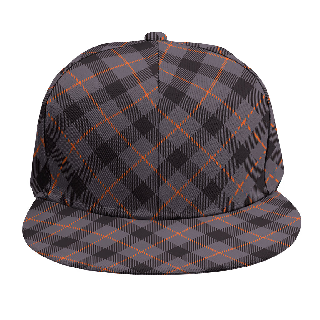 Grey And Orange Plaid Pattern Print Snapback Cap