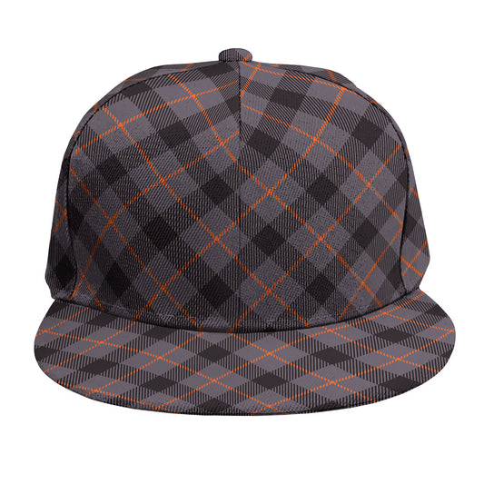 Grey And Orange Plaid Pattern Print Snapback Cap