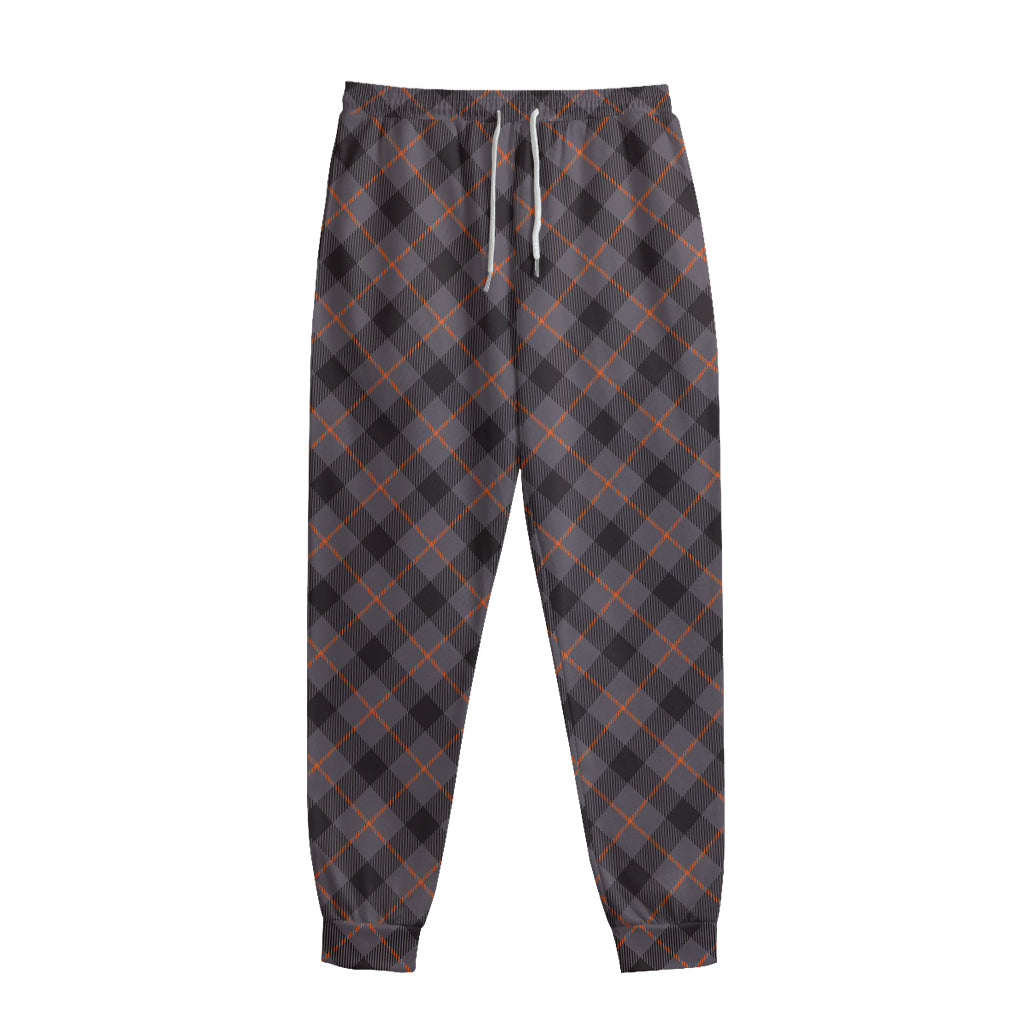 Grey And Orange Plaid Pattern Print Sweatpants