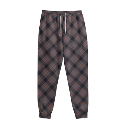 Grey And Orange Plaid Pattern Print Sweatpants