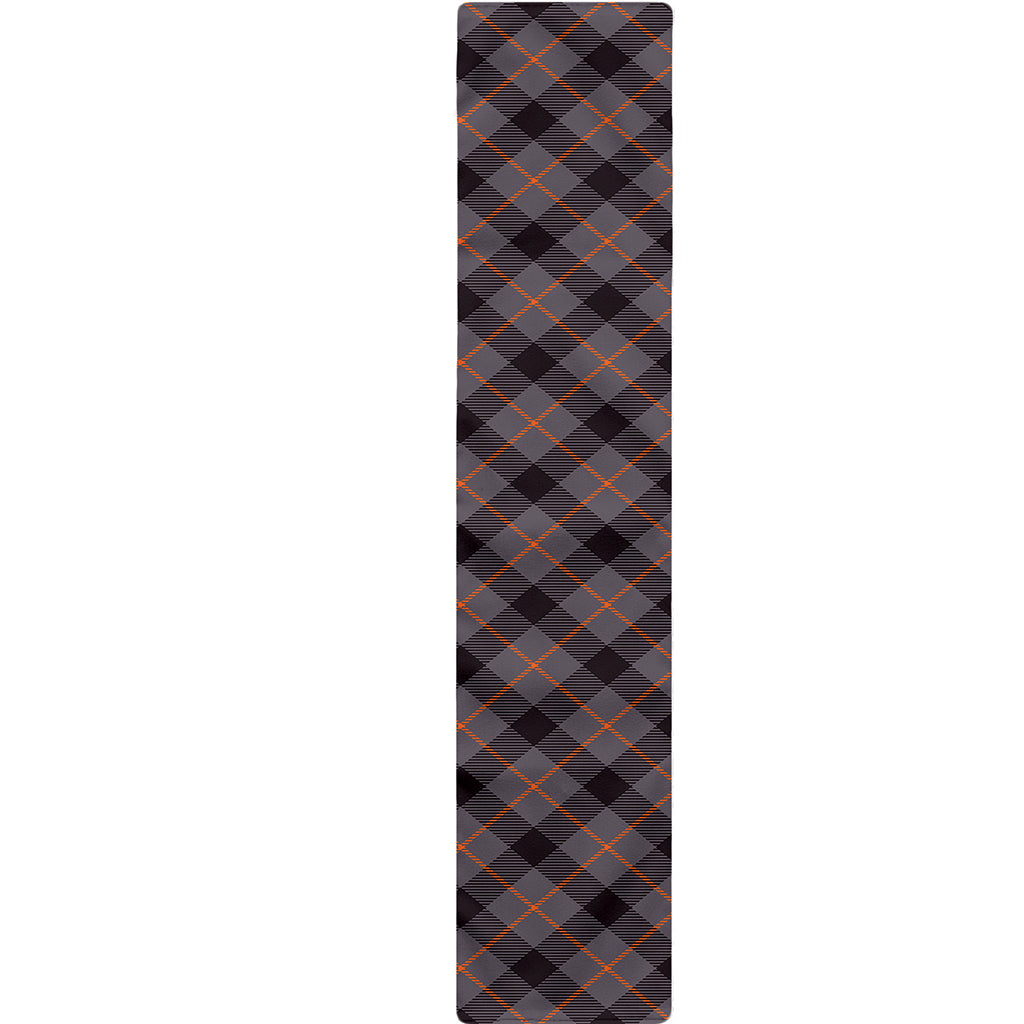 Grey And Orange Plaid Pattern Print Table Runner