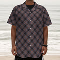 Grey And Orange Plaid Pattern Print Textured Short Sleeve Shirt