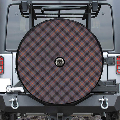 Grey And Orange Plaid Pattern Print Tire Cover With Camera Hole