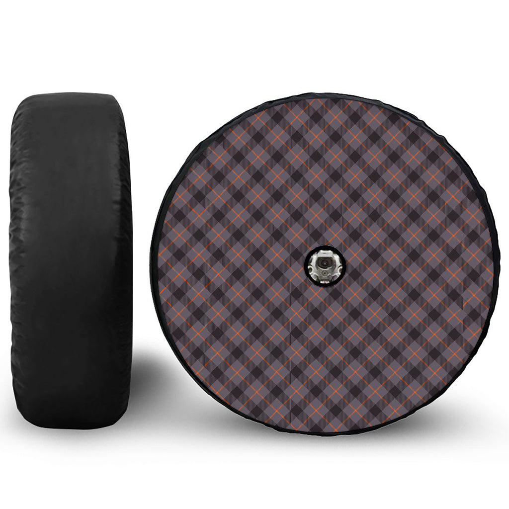 Grey And Orange Plaid Pattern Print Tire Cover With Camera Hole