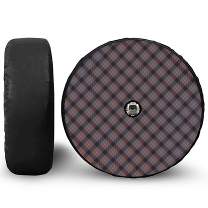 Grey And Orange Plaid Pattern Print Tire Cover With Camera Hole