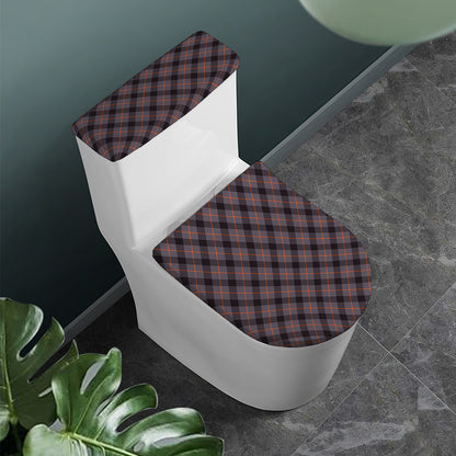 Grey And Orange Plaid Pattern Print Toilet Lid And Tank Cover Set