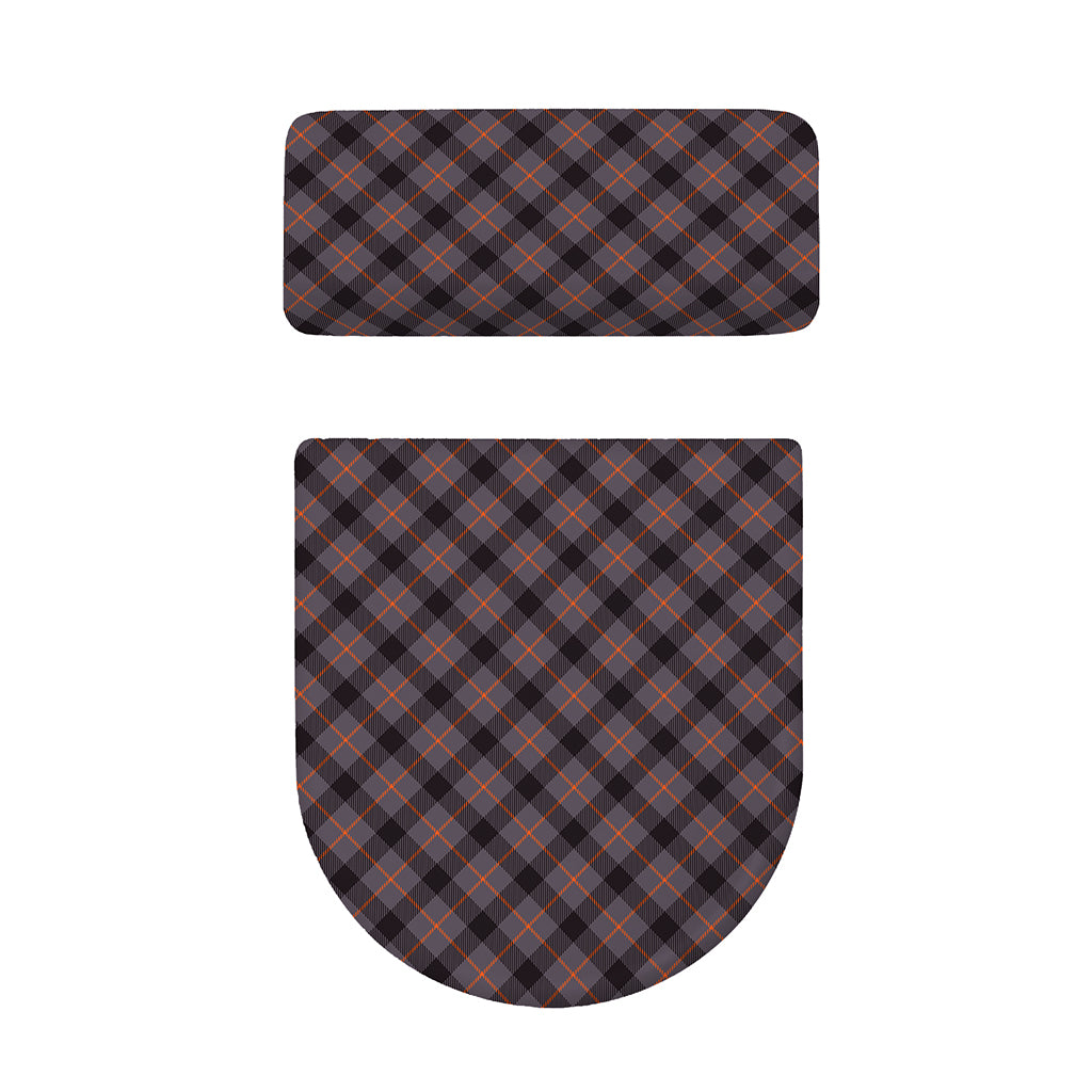 Grey And Orange Plaid Pattern Print Toilet Lid And Tank Cover Set