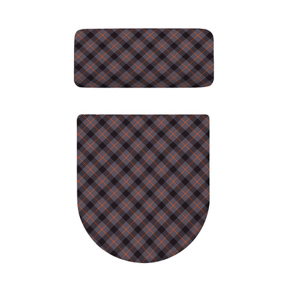 Grey And Orange Plaid Pattern Print Toilet Lid And Tank Cover Set