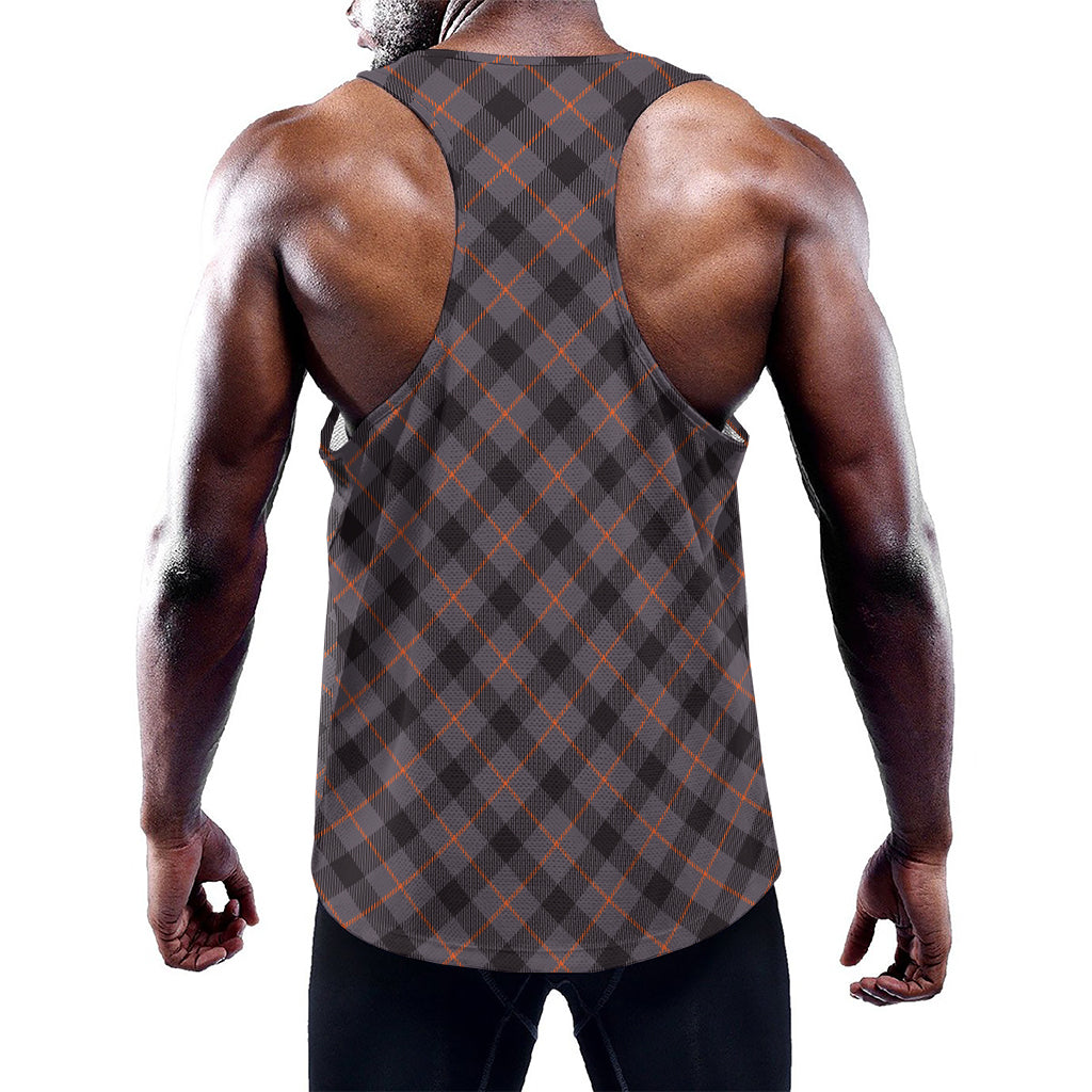 Grey And Orange Plaid Pattern Print Training Tank Top