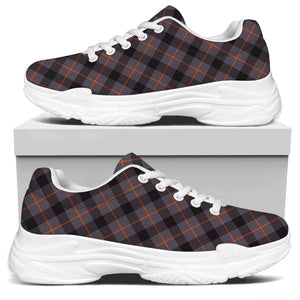 Grey And Orange Plaid Pattern Print White Chunky Shoes