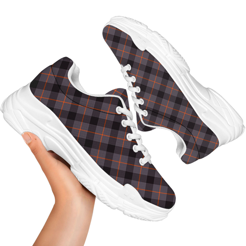 Grey And Orange Plaid Pattern Print White Chunky Shoes