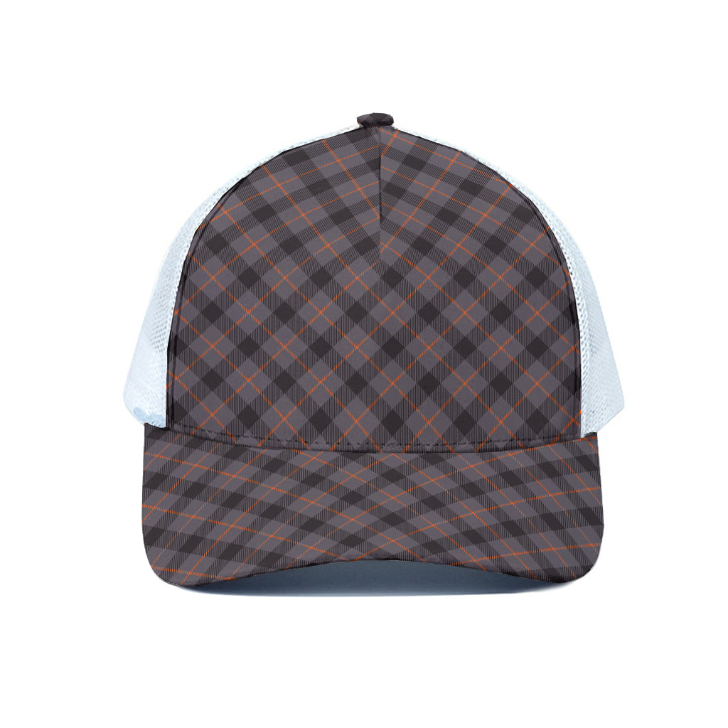 Grey And Orange Plaid Pattern Print White Mesh Trucker Cap