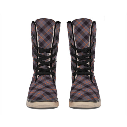 Grey And Orange Plaid Pattern Print Winter Boots