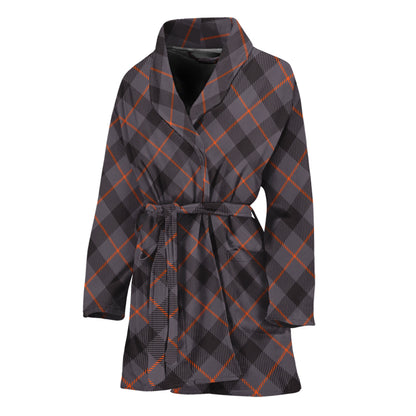 Grey And Orange Plaid Pattern Print Women's Bathrobe