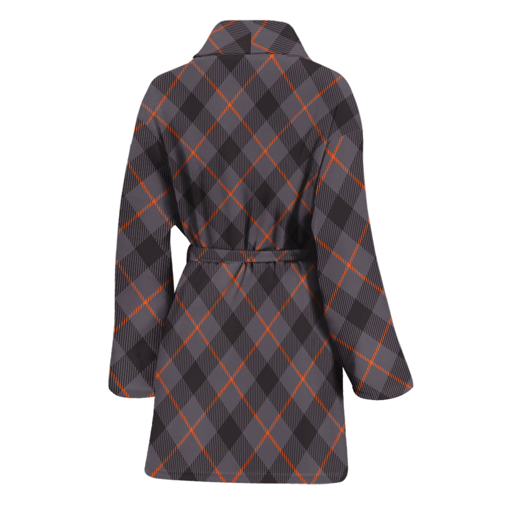 Grey And Orange Plaid Pattern Print Women's Bathrobe