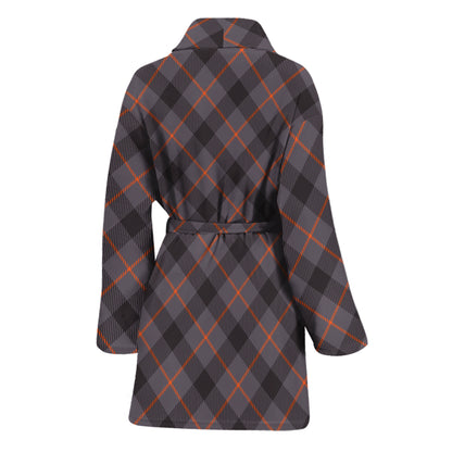 Grey And Orange Plaid Pattern Print Women's Bathrobe