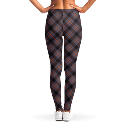Grey And Orange Plaid Pattern Print Women's Leggings