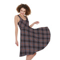 Grey And Orange Plaid Pattern Print Sleeveless Knee Length Dress