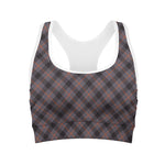 Grey And Orange Plaid Pattern Print Women's Sports Bra