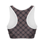 Grey And Orange Plaid Pattern Print Women's Sports Bra