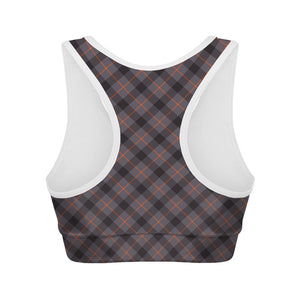 Grey And Orange Plaid Pattern Print Women's Sports Bra