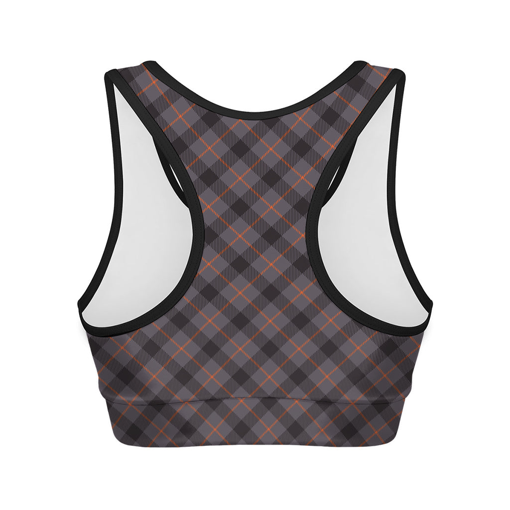 Grey And Orange Plaid Pattern Print Women's Sports Bra