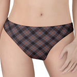 Grey And Orange Plaid Pattern Print Women's Thong