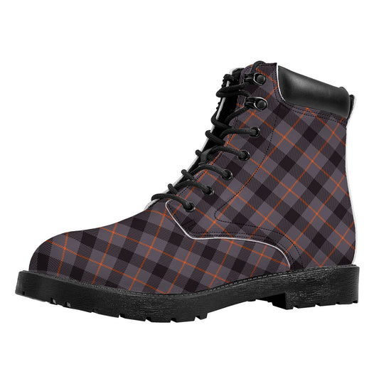 Grey And Orange Plaid Pattern Print Work Boots
