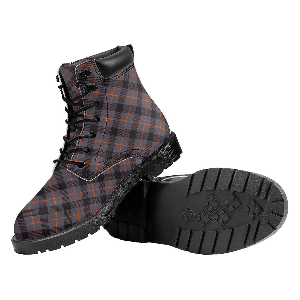 Grey And Orange Plaid Pattern Print Work Boots