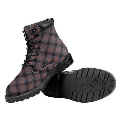 Grey And Orange Plaid Pattern Print Work Boots