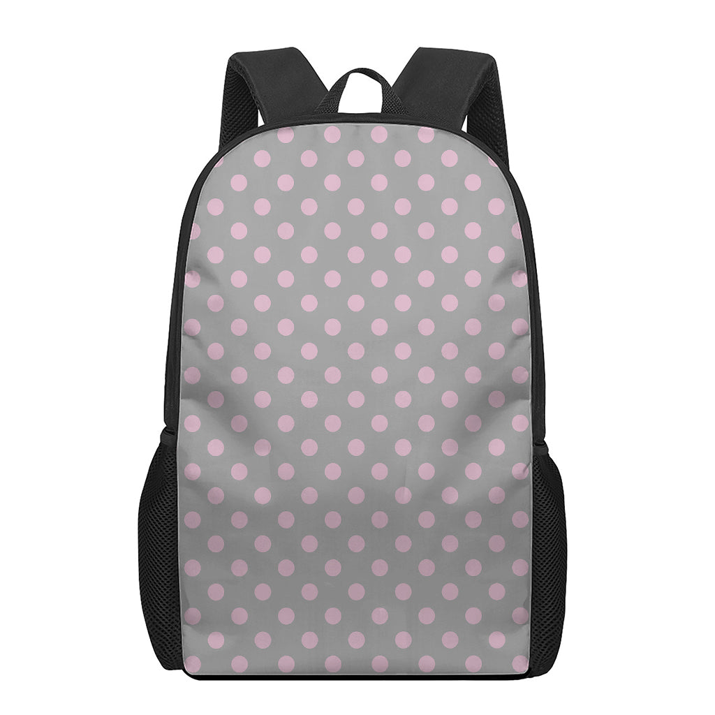 Grey And Pink Polka Dot Pattern Print 17 Inch Backpack