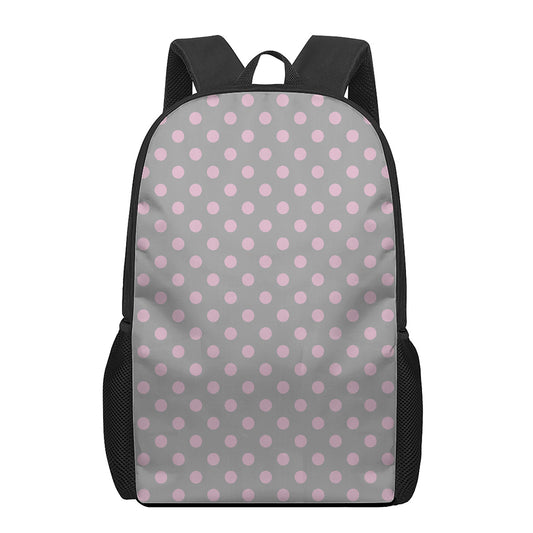 Grey And Pink Polka Dot Pattern Print 17 Inch Backpack