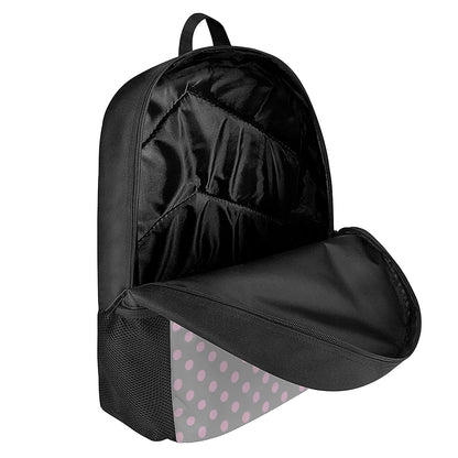 Grey And Pink Polka Dot Pattern Print 17 Inch Backpack