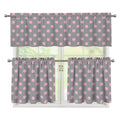 Grey And Pink Polka Dot Pattern Print 3 Piece Kitchen Curtains