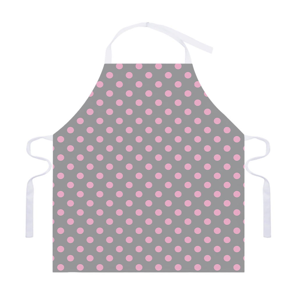 Grey And Pink Polka Dot Pattern Print Adjustable Apron