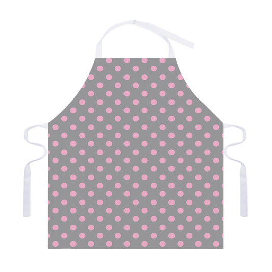 Grey And Pink Polka Dot Pattern Print Adjustable Apron