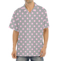 Grey And Pink Polka Dot Pattern Print Aloha Shirt