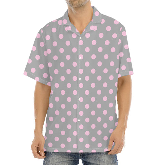 Grey And Pink Polka Dot Pattern Print Aloha Shirt