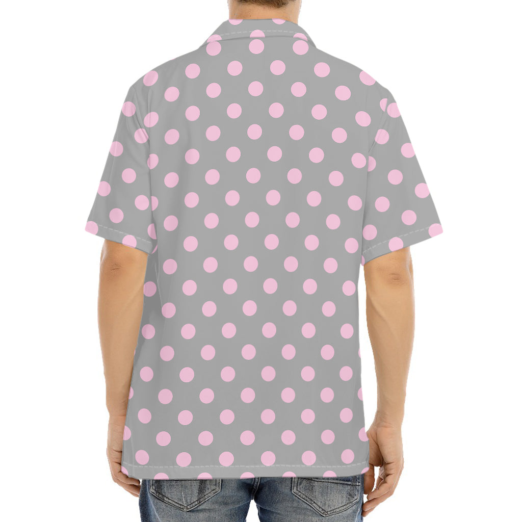 Grey And Pink Polka Dot Pattern Print Aloha Shirt