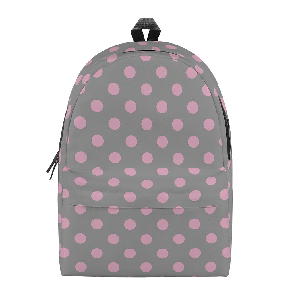 Grey And Pink Polka Dot Pattern Print Backpack